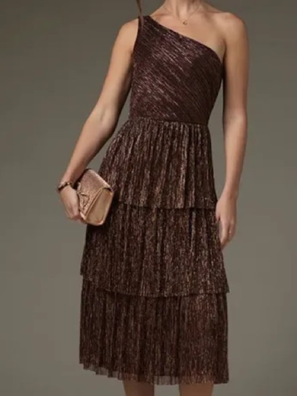 Francesca's Collections One-Shoulder Metallic Bronze Dress